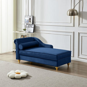 English Elm Modern Velvet Chaise Lounge with Hidden Storage Gold Legs Bedroom Accent Chair Navy Blue W1097102814