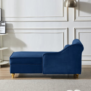 English Elm Modern Velvet Chaise Lounge with Hidden Storage Gold Legs Bedroom Accent Chair Navy Blue W1097102814