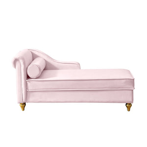 English Elm Modern Velvet Chaise Lounge with Hidden Storage Gold Legs Bedroom Accent Chair Pink W1097102808