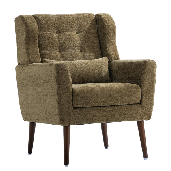 English Elm Modern Accent Chair with Chenille Upholstery, Ergonomic Padded Seat & Solid Wood Legs for Living Rooms Olive Green W1028102389