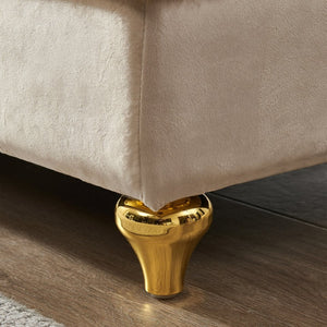 English Elm Modern Velvet Chaise Lounge with Hidden Storage Gold Legs Bedroom Accent Chair Beige W1097102811
