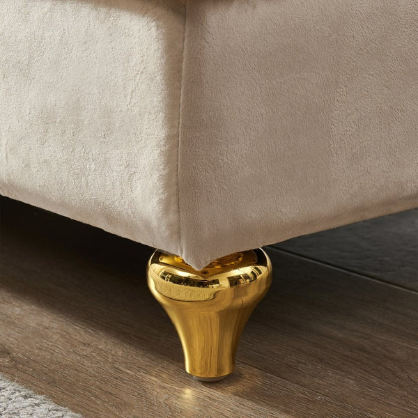 English Elm Modern Velvet Chaise Lounge with Hidden Storage Gold Legs Bedroom Accent Chair Beige W1097102811