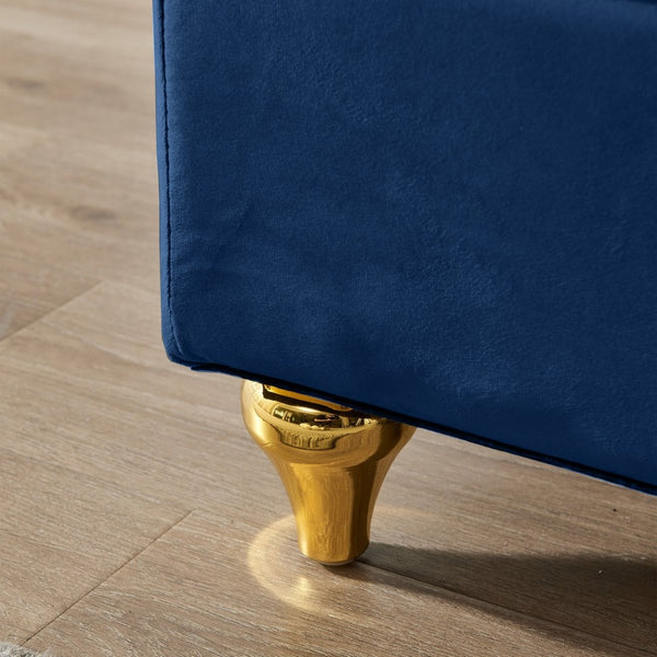 English Elm Modern Velvet Chaise Lounge with Hidden Storage Gold Legs Bedroom Accent Chair Navy Blue W1097102814