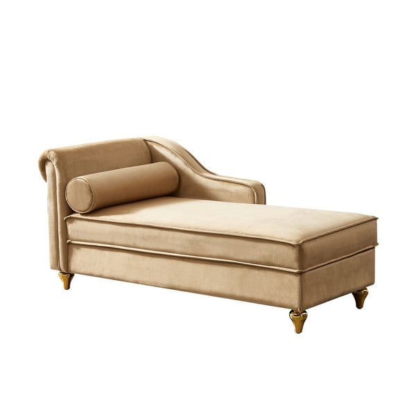 English Elm Modern Velvet Chaise Lounge with Hidden Storage Gold Legs Bedroom Accent Chair Khaki W1097102810