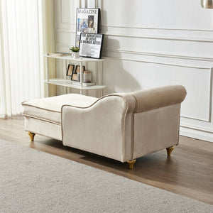 English Elm Modern Velvet Chaise Lounge with Hidden Storage Gold Legs Bedroom Accent Chair Beige W1097102811