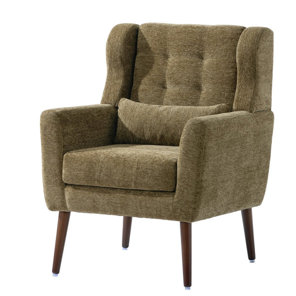 English Elm Modern Accent Chair with Chenille Upholstery, Ergonomic Padded Seat & Solid Wood Legs for Living Rooms Olive Green W1028102389