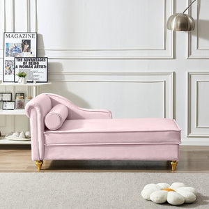 English Elm Modern Velvet Chaise Lounge with Hidden Storage Gold Legs Bedroom Accent Chair Pink W1097102808
