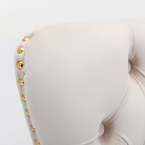 English Elm A&A Velvet Tufted Dining Chairs Set of 2 — Modern Beige Upholstered Seats with Gold Stainless Legs W114391507