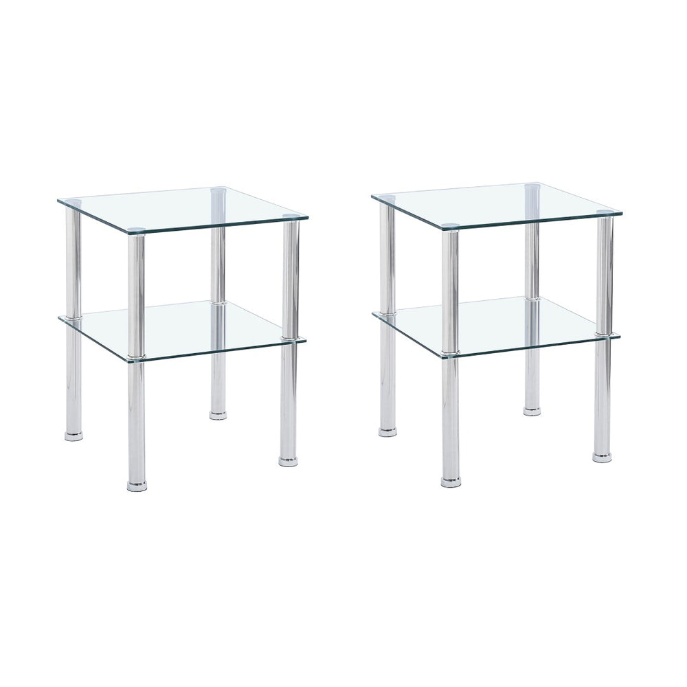 English Elm 2-piece Tempered Glass End Table Set Two Tier Open Shelf Modern Living Room Accent W1718109233