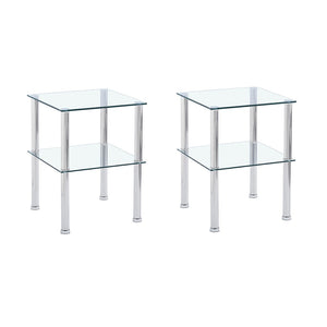 English Elm 2-piece Tempered Glass End Table Set Two Tier Open Shelf Modern Living Room Accent W1718109233