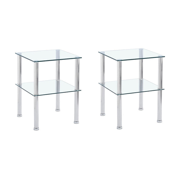 English Elm 2-piece Tempered Glass End Table Set Two Tier Open Shelf Modern Living Room Accent W1718109233