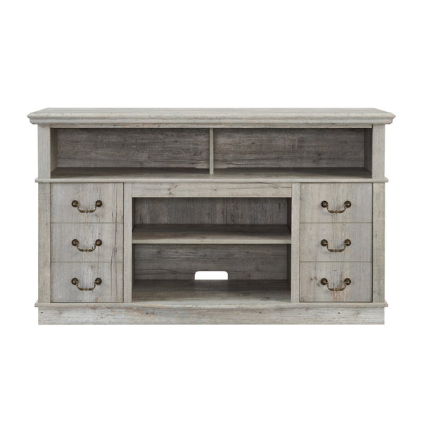 English Elm Traditional Farmhouse Entertainment Console with Open Shelves and Concealed Cabinet Storage W1758109216