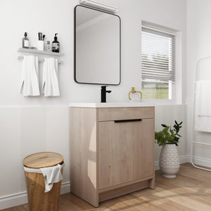 English Elm 30 Inch Modern Freestanding Bathroom Vanity With White Resin Sink & Soft-Close Storage Doors W999S00084