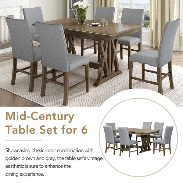 English Elm TOPMAX Mid-Century 5-Piece Round Dining Set for 4 with Upholstered Cross-Back Chairs, Durable Design Gray N717S000015D