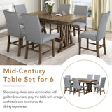 Hearth and Haven 7-Piece Dining Table Set with 6 Upholstered Chairs, Golden Brown and Grey SP000015AAD