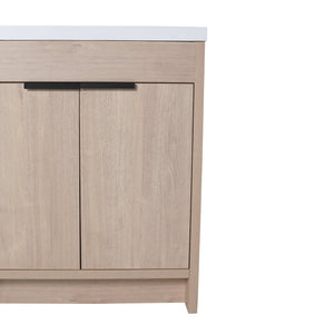 English Elm 30 Inch Modern Freestanding Bathroom Vanity With White Resin Sink & Soft-Close Storage Doors W999S00084