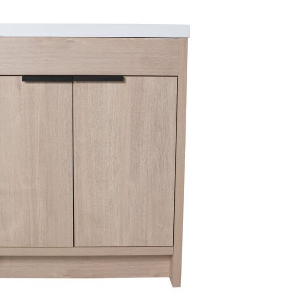 English Elm 30 Inch Modern Freestanding Bathroom Vanity With White Resin Sink & Soft-Close Storage Doors W999S00084