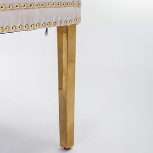 English Elm A&A Velvet Tufted Dining Chairs Set of 2 — Modern Beige Upholstered Seats with Gold Stainless Legs W114391507