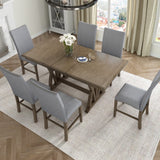 Hearth and Haven 7-Piece Dining Table Set with 6 Upholstered Chairs, Golden Brown and Grey SP000015AAD