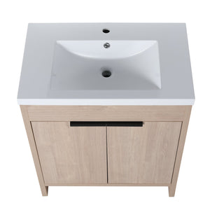 English Elm 30 Inch Modern Freestanding Bathroom Vanity With White Resin Sink & Soft-Close Storage Doors W999S00084