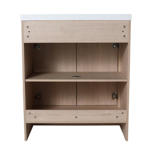 English Elm 30 Inch Modern Freestanding Bathroom Vanity With White Resin Sink & Soft-Close Storage Doors W999S00084