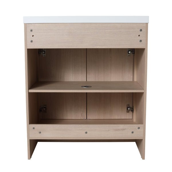 English Elm 30 Inch Modern Freestanding Bathroom Vanity With White Resin Sink & Soft-Close Storage Doors W999S00084