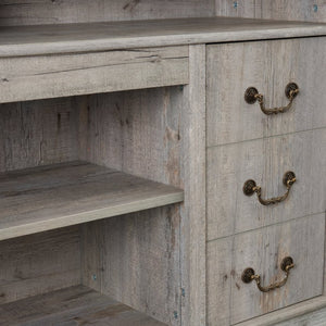 English Elm Traditional Farmhouse Entertainment Console with Open Shelves and Concealed Cabinet Storage W1758109216
