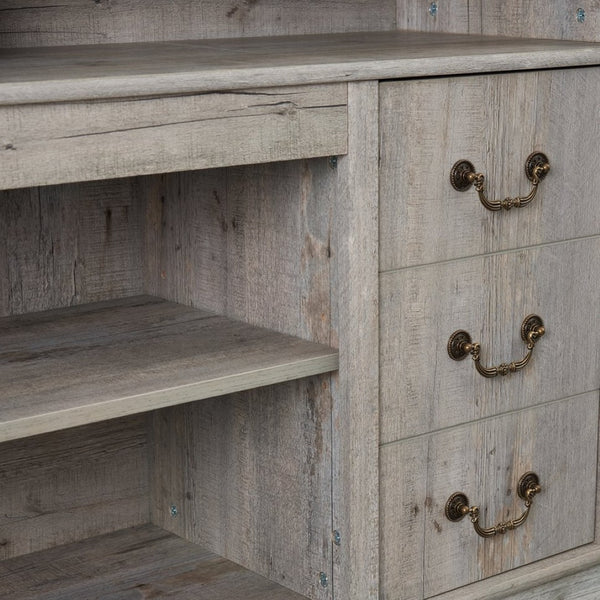 English Elm Traditional Farmhouse Entertainment Console with Open Shelves and Concealed Cabinet Storage W1758109216