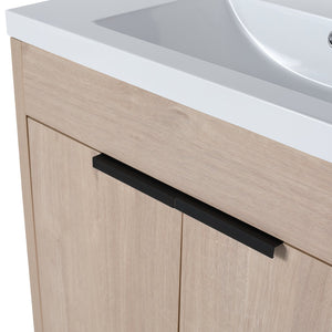 English Elm 30 Inch Modern Freestanding Bathroom Vanity With White Resin Sink & Soft-Close Storage Doors W999S00084