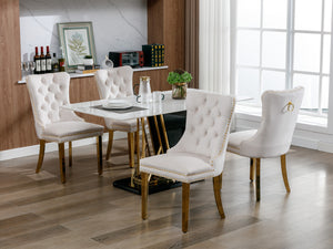 English Elm A&A Velvet Tufted Dining Chairs Set of 2 — Modern Beige Upholstered Seats with Gold Stainless Legs W114391507