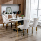 English Elm ,Nikki Collection Modern, High-End Tufted Solid Wood Contemporary Velvet Upholstered Dining Chair With Golden Stainless Steel Plating Legs,Nailhead Trim,Set Of 2,Beige and Gold, Sw1601Bg