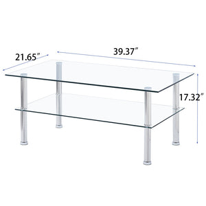 English Elm 2-layer Tempered Glass Coffee Table Metal Frame Modern Living Room Storage Shelf W1718109234