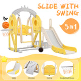 Hearth and Haven Toddler Slide and Swing Set 5 in 1, Kids Playground Climber Slide Playset with Basketball Hoop Freestanding Combination For Babies Indoor & Outdoor PP304159AAL