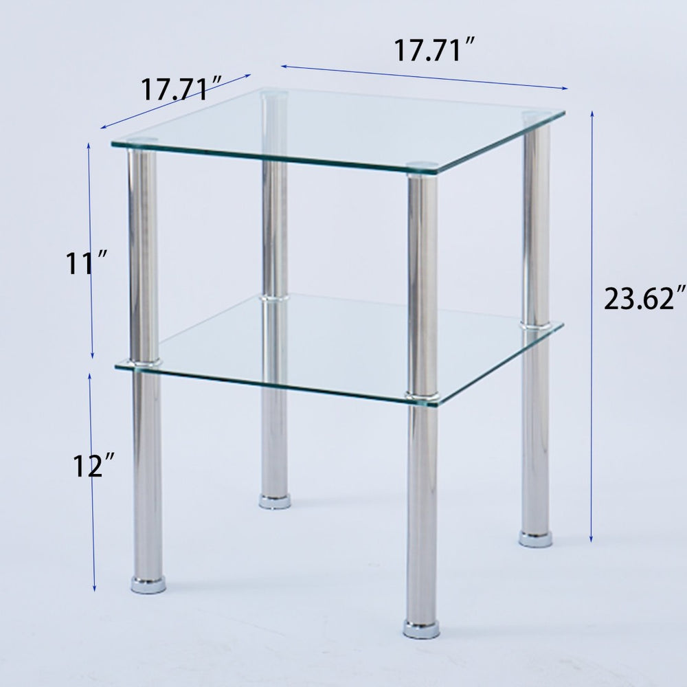 English Elm 2-piece Tempered Glass End Table Set Two Tier Open Shelf Modern Living Room Accent W1718109233