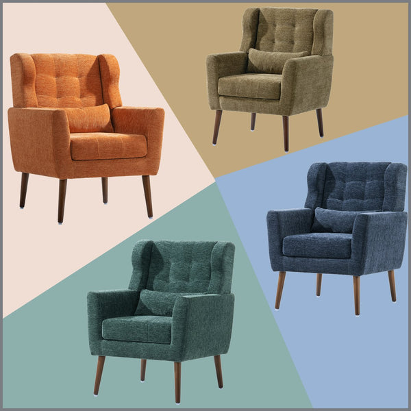 English Elm Modern Accent Chair with Chenille Upholstery, Ergonomic Padded Seat & Solid Wood Legs for Living Rooms Blackish Green W1028102387