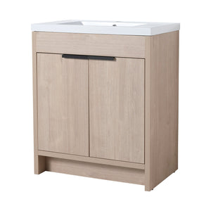 English Elm 30 Inch Modern Freestanding Bathroom Vanity With White Resin Sink & Soft-Close Storage Doors W999S00084