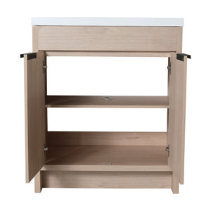 English Elm 30 Inch Modern Freestanding Bathroom Vanity With White Resin Sink & Soft-Close Storage Doors W999S00084