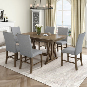English Elm TOPMAX Mid-Century 5-Piece Round Dining Set for 4 with Upholstered Cross-Back Chairs, Durable Design Gray N717S000015D