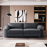 English Elm Stylish Sofa With Semilunar Arm, Rivet Detailing, and Solid Frame For Living Room