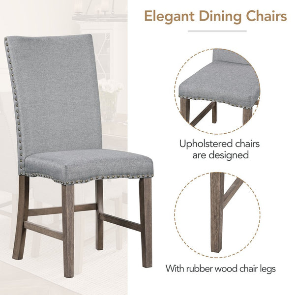 English Elm TOPMAX Mid-Century 5-Piece Round Dining Set for 4 with Upholstered Cross-Back Chairs, Durable Design Gray N717S000015D