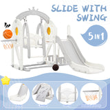 Toddler Slide and Swing Set 5 in 1, Kids Playground Climber Slide Playset with Basketball Hoop Freestanding Combination For Babies Indoor & Outdoor