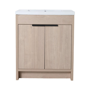 English Elm 30 Inch Modern Freestanding Bathroom Vanity With White Resin Sink & Soft-Close Storage Doors W999S00084