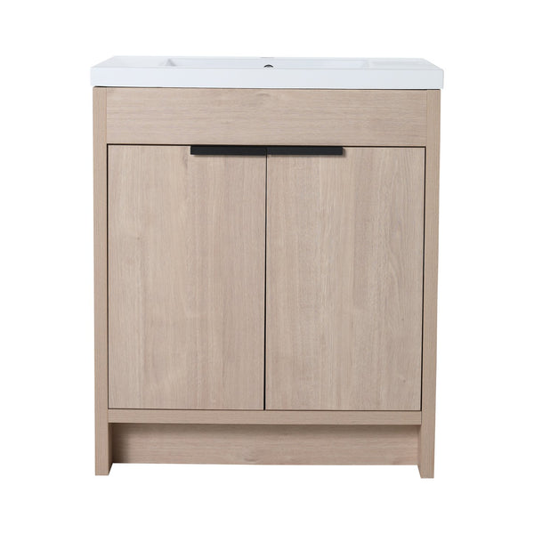 English Elm 30 Inch Modern Freestanding Bathroom Vanity With White Resin Sink & Soft-Close Storage Doors W999S00084