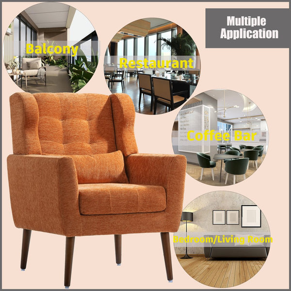 English Elm Modern Accent Chair with Chenille Upholstery, Ergonomic Padded Seat & Solid Wood Legs for Living Rooms Orange W1028102392