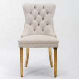 Velvet Dining Chairs 2-Pack, Beige/Gold, Tufted, Gold Steel Legs - Handcrafted, Easy Assembly