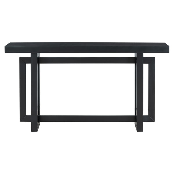 English Elm U_style Geometric Triple Frame Pine Veneer Console Table for Entryway or Living Room Black N711P230809B