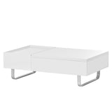 English Elm Multi-Functional Coffee Table With Lifted Tabletop, Contemporary Cocktail Table With Metal Frame Legs, High-Gloss Surface Dining Table For Living Room, White