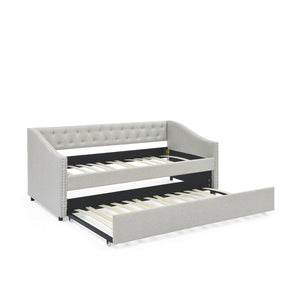 English Elm Twin Size Daybed With Trundle - Stylish Upholstered Sofa Bed With Tufted Back, Copper Nail Accents W1413S00006-GIGA