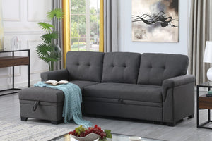 English Elm Lucca Tufted Linen Sleeper Sectional with Reversible Storage Chaise for Compact Rooms B061S00002