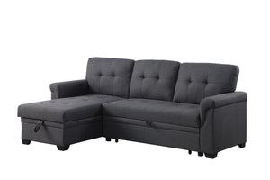 English Elm Lucca Tufted Linen Sleeper Sectional with Reversible Storage Chaise for Compact Rooms B061S00002